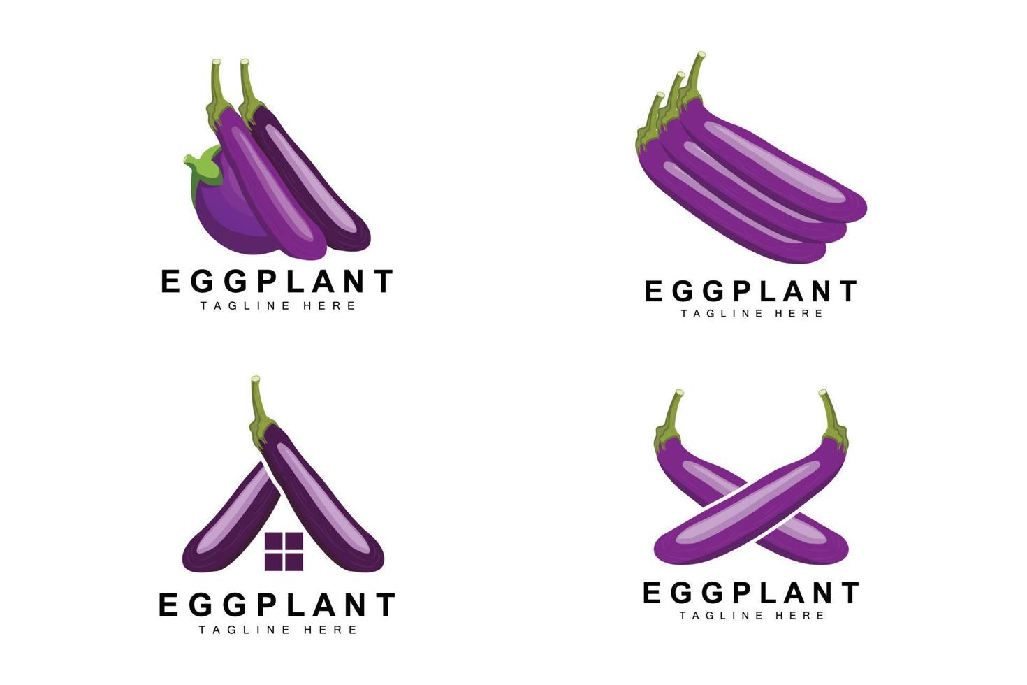 diseño de logotipo de berenjena, ilustración de verduras vector de plantación de verduras púrpura, plantilla de icono de marca de producto