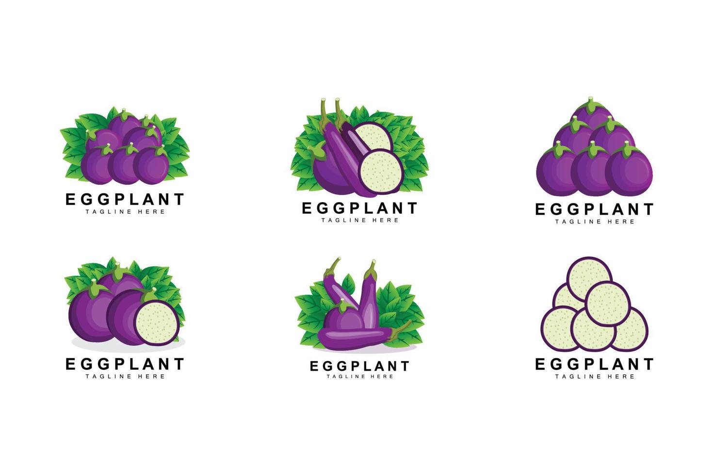 diseño de logotipo de berenjena, ilustración de verduras vector de plantación de verduras púrpura, plantilla de icono de marca de producto