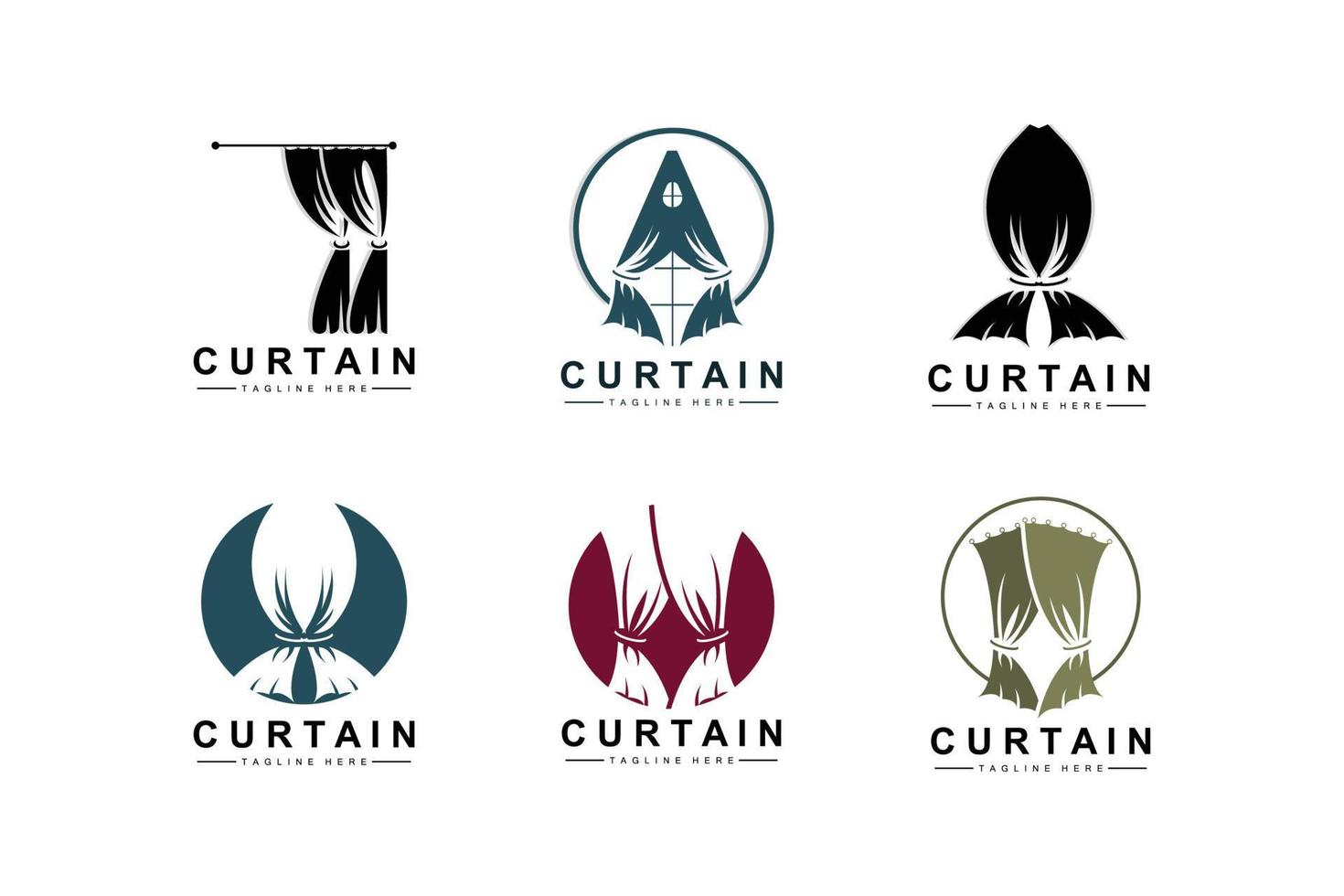 Home And Exhibition Curtain Logo Design, Building Decoration Vector Illustration