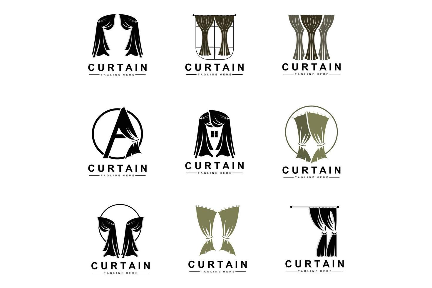 Home And Exhibition Curtain Logo Design, Building Decoration Vector Illustration