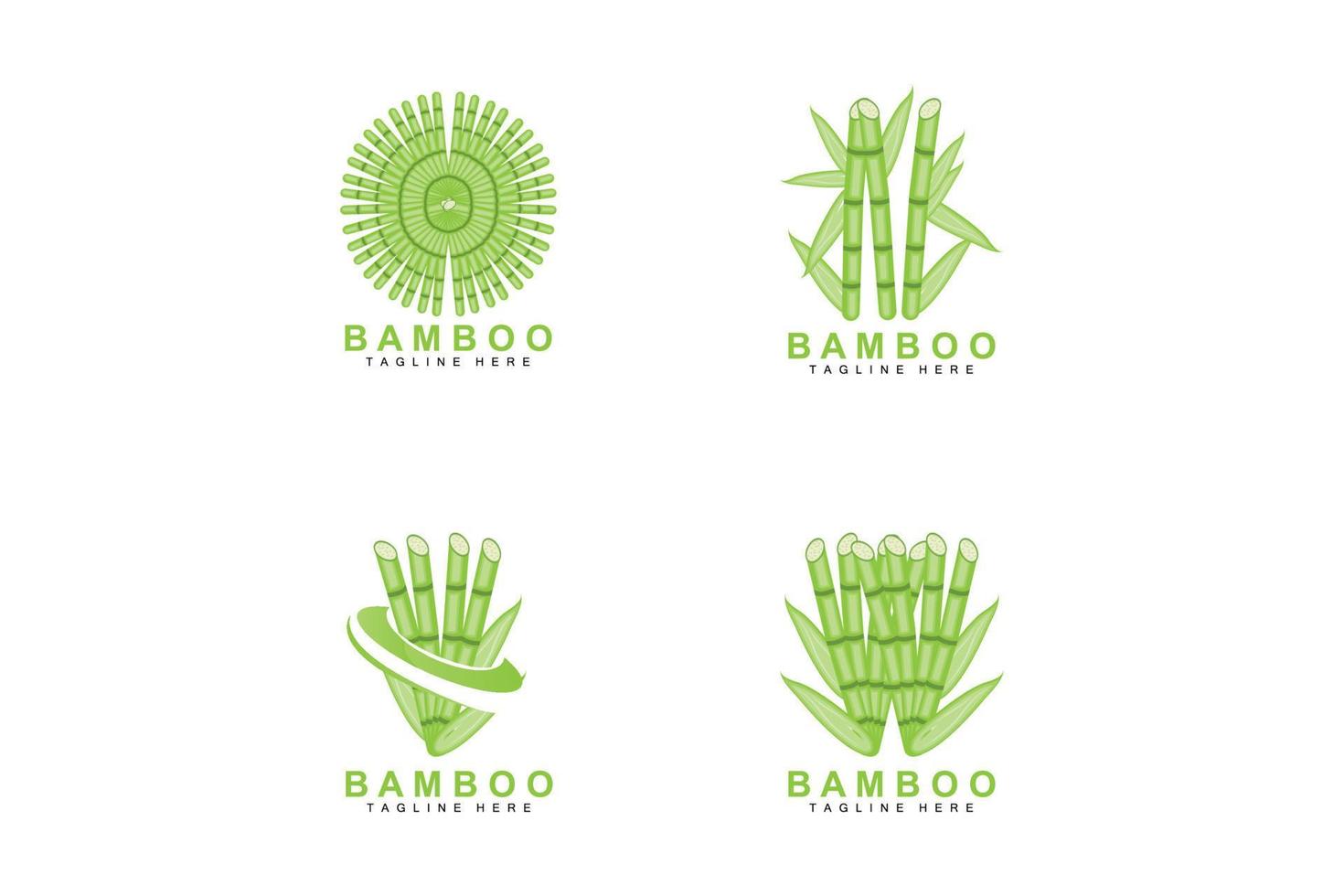 Bamboo Logo Design, Green Tree Vector, Panda Food, Product Brand Template Illustration vector