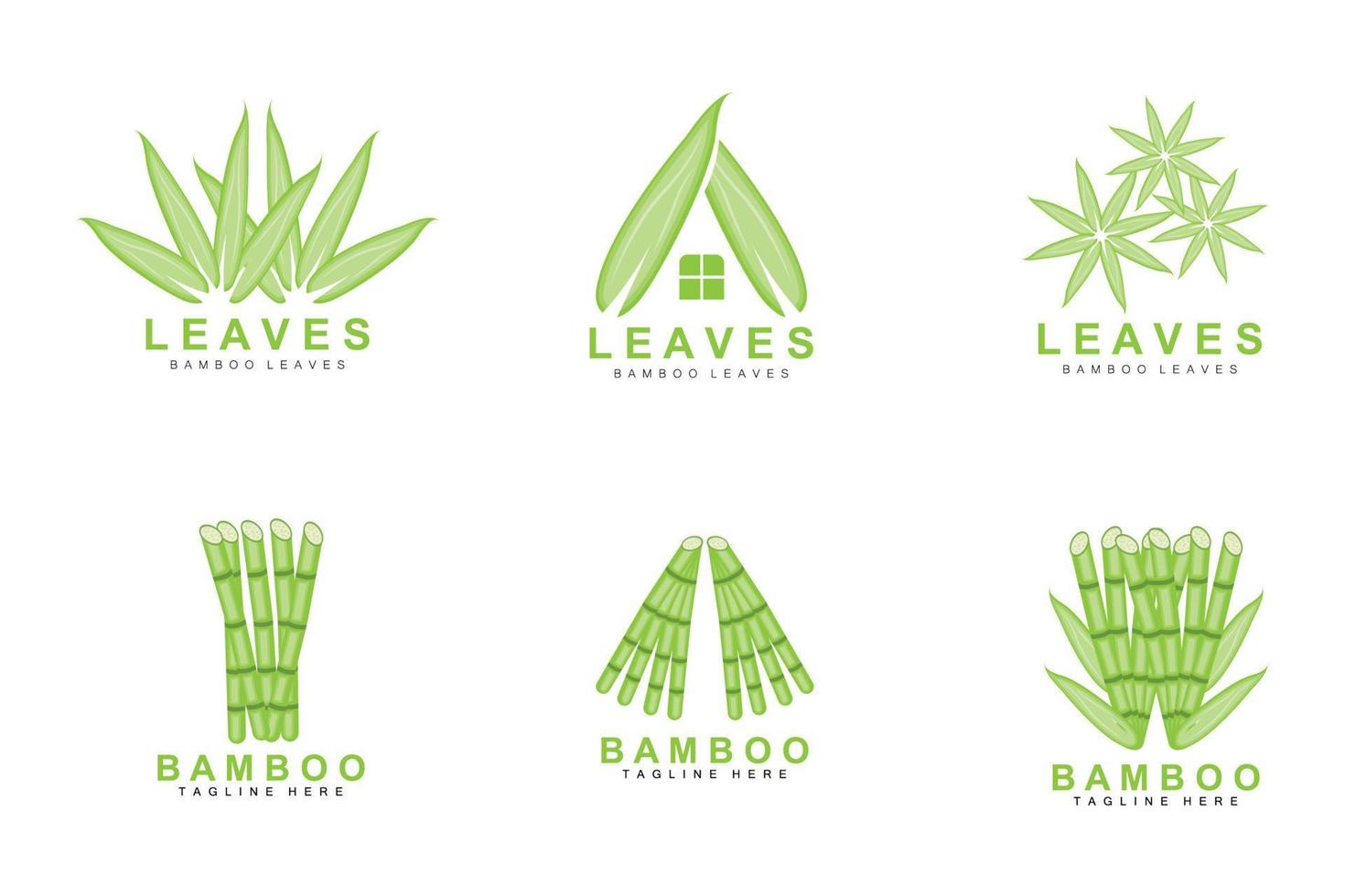 diseño de logotipo de bambú, vector de árbol verde, comida de panda, ilustración de plantilla de marca de producto