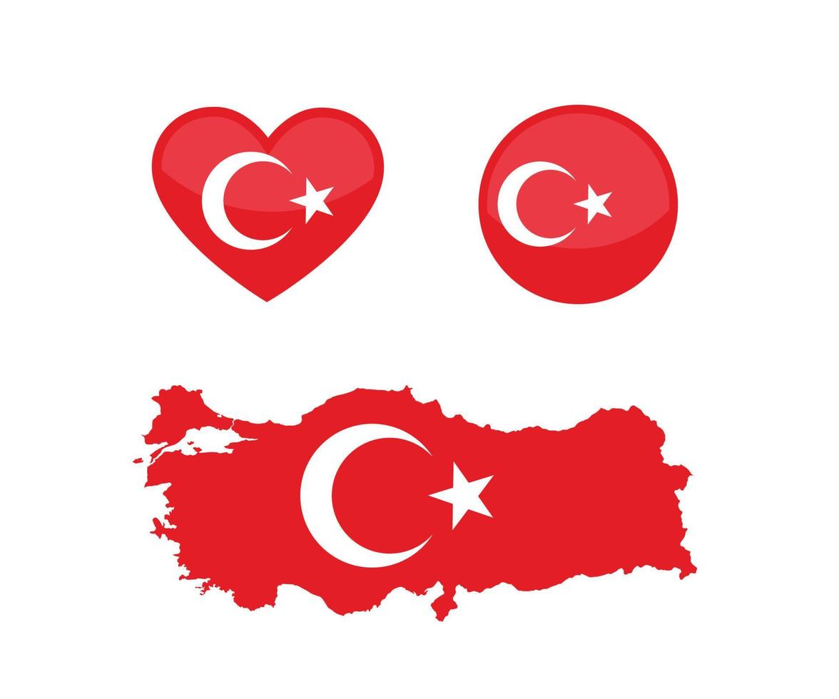 Turkey vector button flag. Vector map and flag of turkey