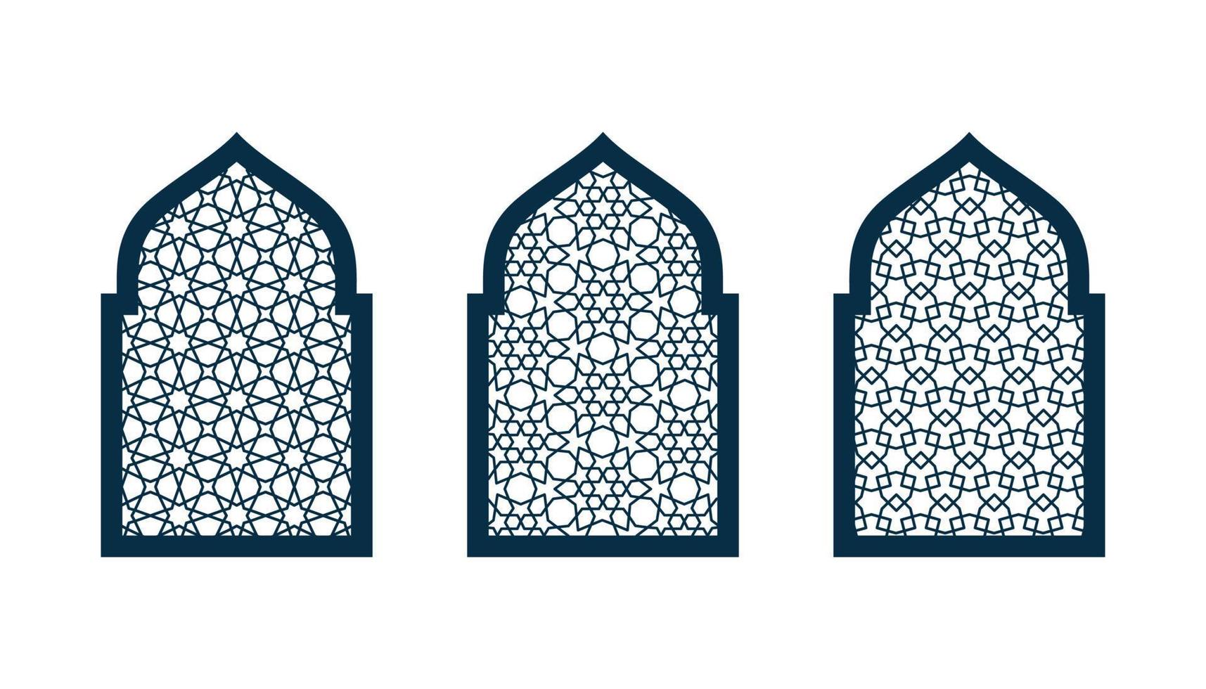 Set of silhouettes Arabic doors or windows vector. CNC pattern, laser cutting, vector template