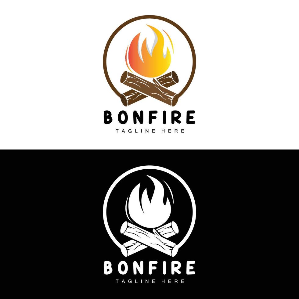 Campfire Logo Design, Camping Vector, Wood Fire And Forest Design vector