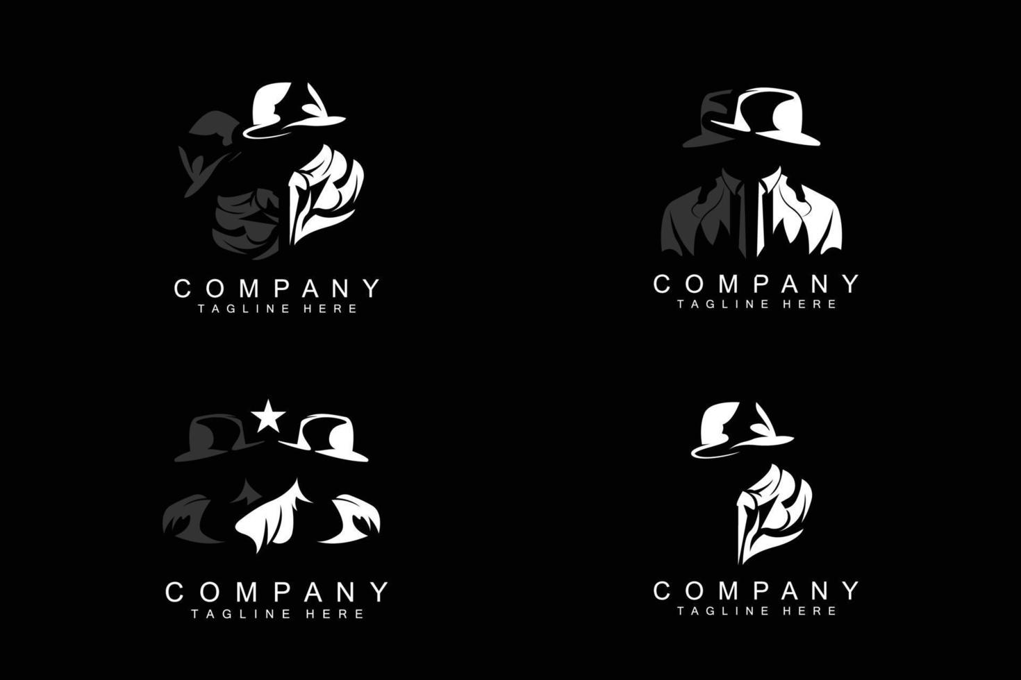 Detective Man Logo Design, Mafia Detective Fashion Tuxedo And Hat Illustration Vector, BlackMan Businesman Icon vector