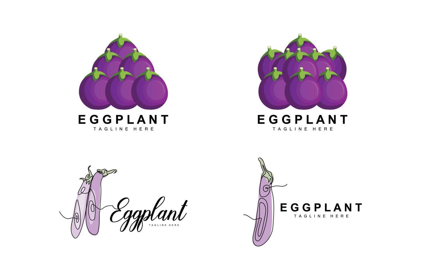 Eggplant Logo Design, Vegetables Illustration Purple Vegetable Plantation Vector, Product Brand Icon Template vector