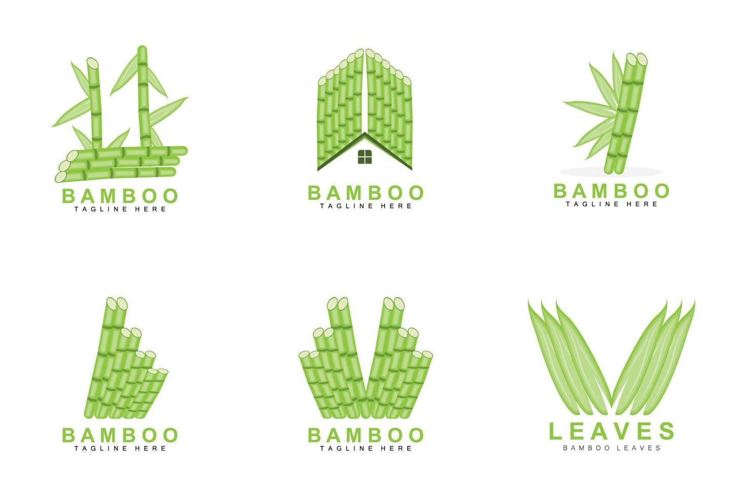 diseño de logotipo de bambú, vector de árbol verde, comida de panda, ilustración de plantilla de marca de producto