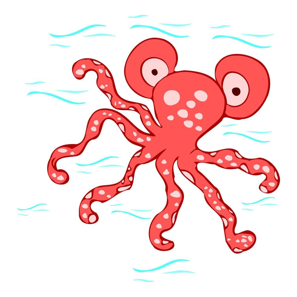 Pink octopus cartoon vector in the sea