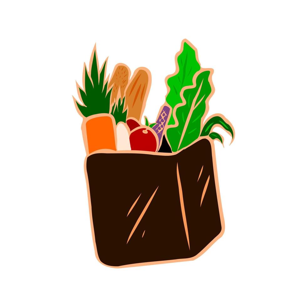 A bag full of vegetables, fruits and bread vector