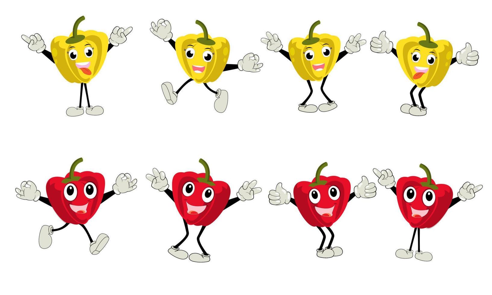 Paprika character vector. Illustration of  paprika character with cute expression, funny, set of paprika isolated on white background, vegetable for mascot collection, emoticon kawaii, chili pepper. vector