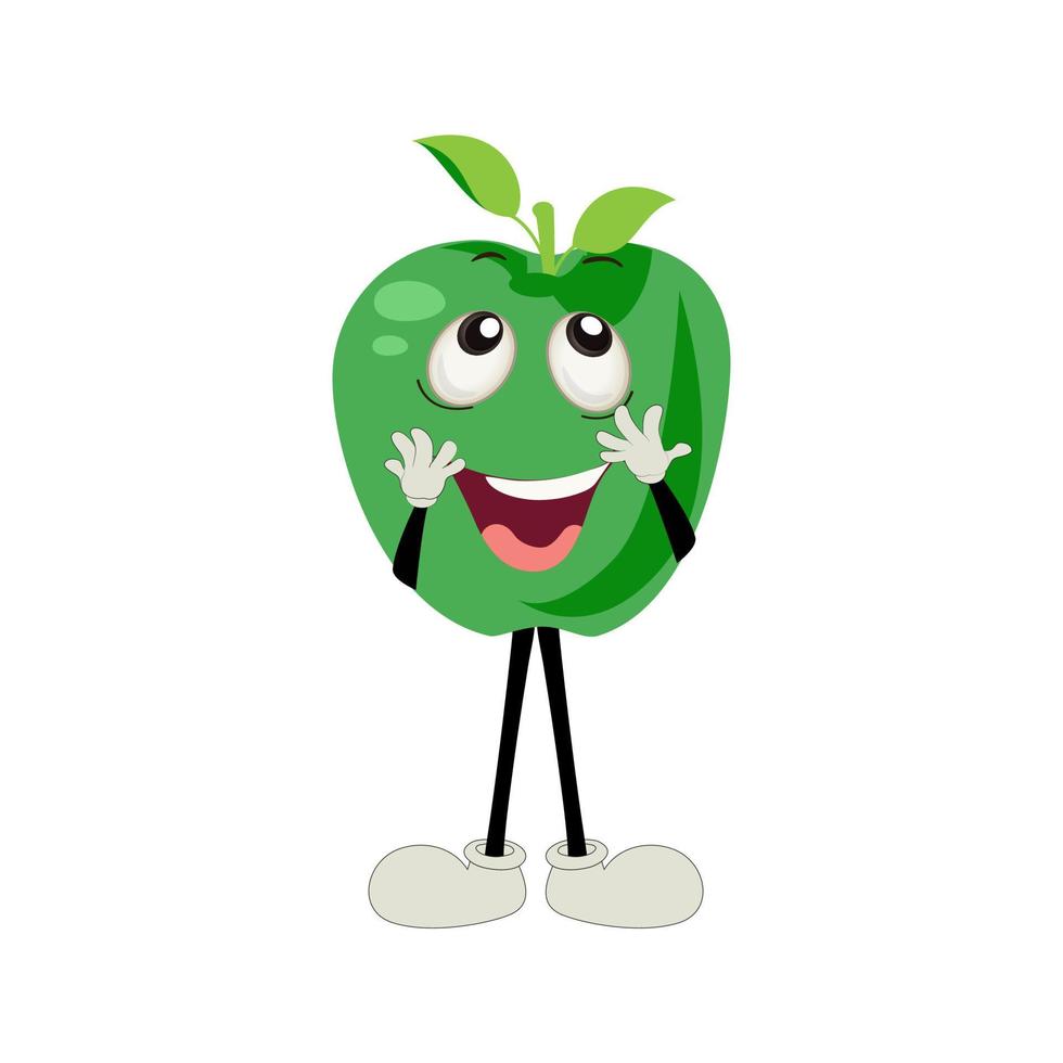 manzana dibujos animados personaje ilustración de un contento manzana personaje. rojo, amarillo, verde manzana gracioso personaje, concepto de salud cuidado para niños vector