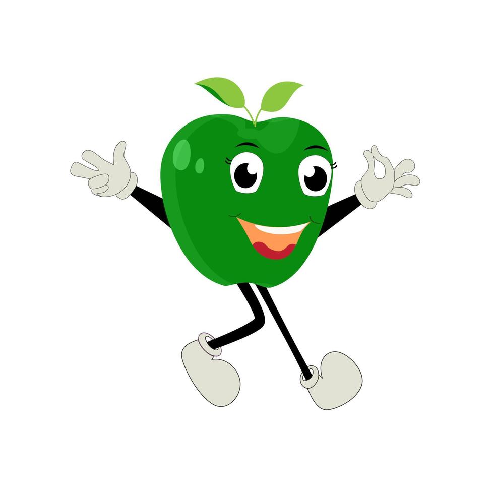 manzana dibujos animados personaje ilustración de un contento manzana personaje. rojo, amarillo, verde manzana gracioso personaje, concepto de salud cuidado para niños vector