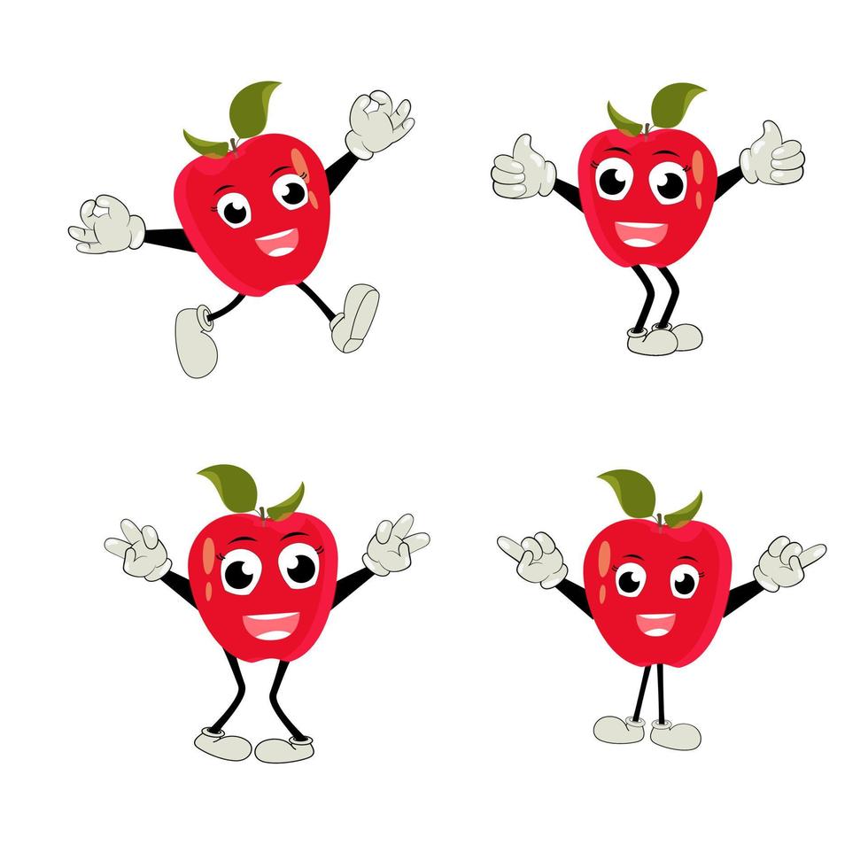 manzana dibujos animados personaje ilustración de un contento manzana personaje. rojo, amarillo, verde manzana gracioso personaje, concepto de salud cuidado para niños vector