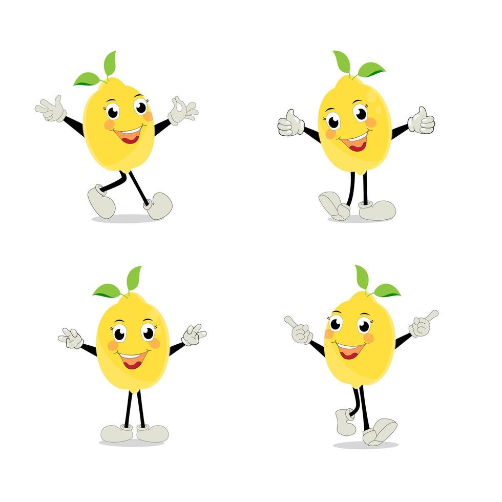 Lemon character design. Vector Illustration Flat Lemon Cute Character expression emotion collection set, minimal style, Raw materials fresh fruit, Mascot product