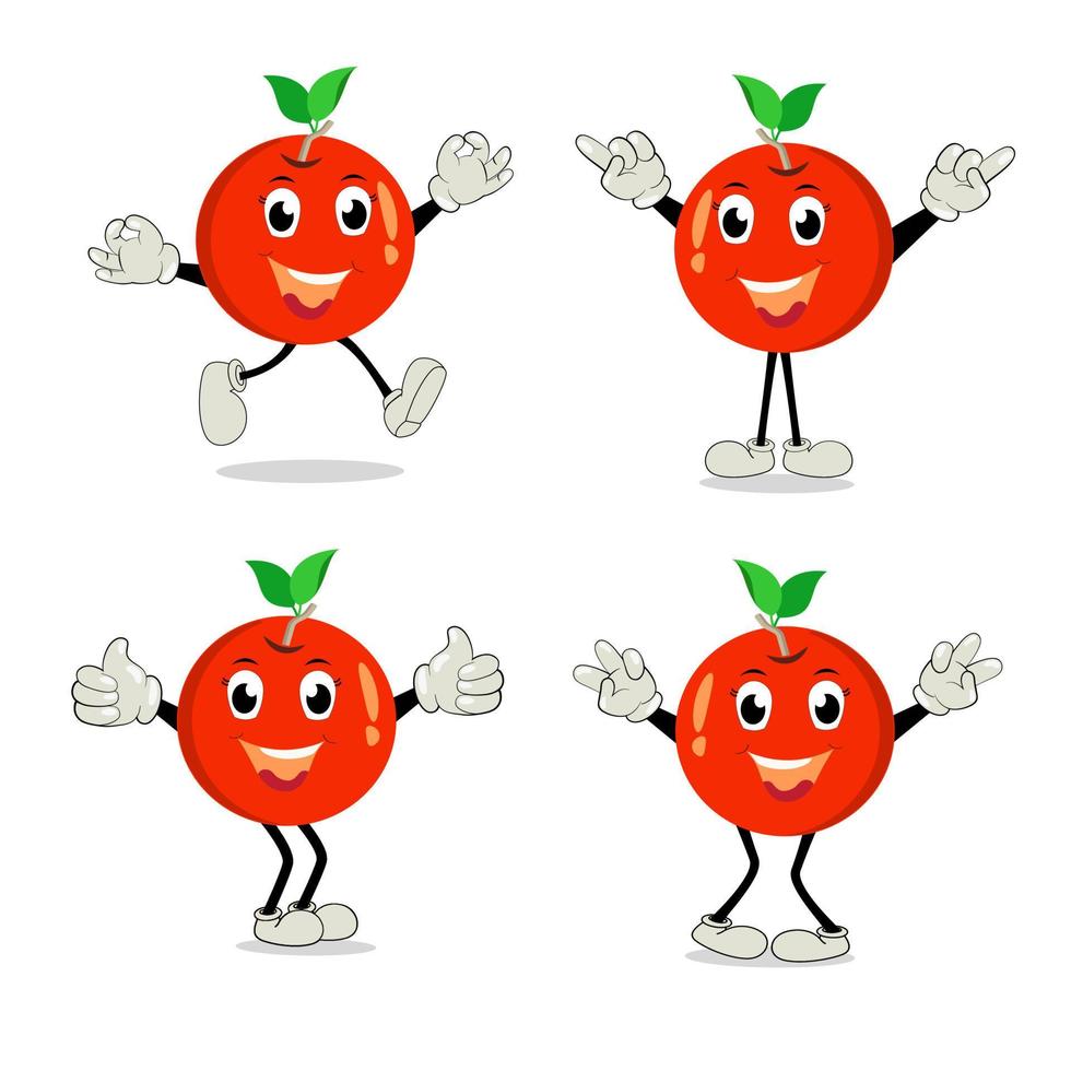 Orange. Cute fruit vector character set isolated on white. Happy orange