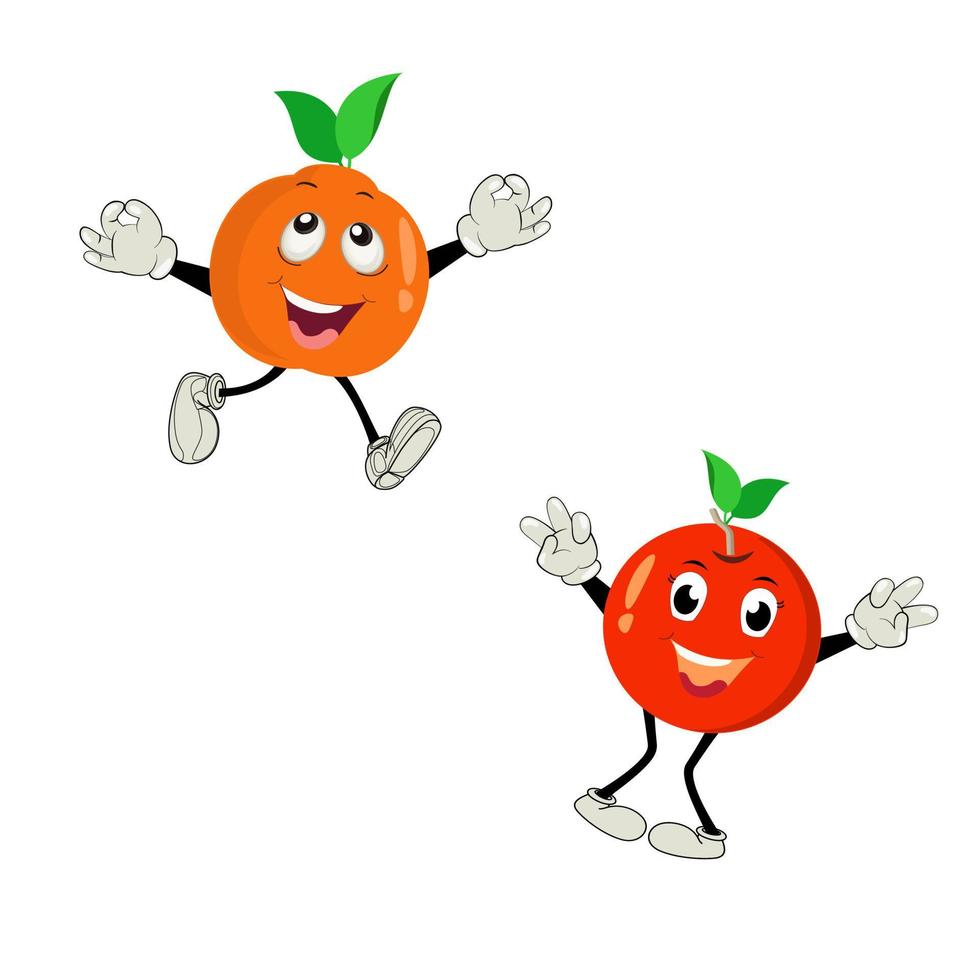 Orange. Cute fruit vector character set isolated on white. Happy orange character in cartoon style. Cheerful Cartoon Orange character