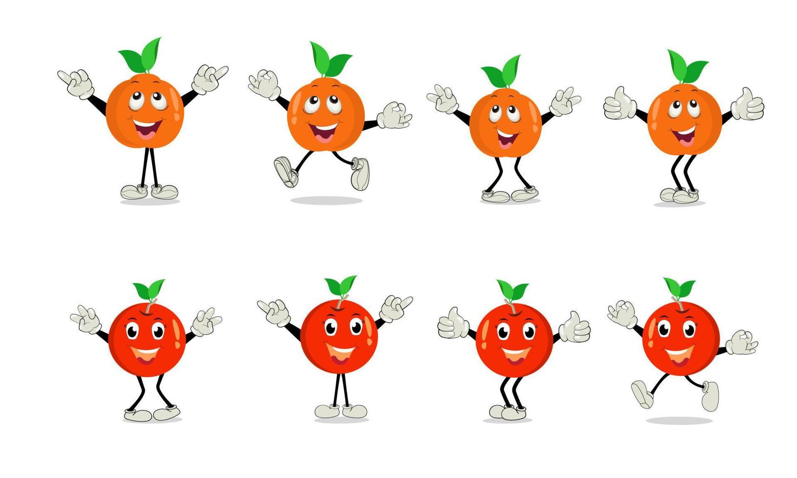 Orange. Cute fruit vector character set isolated on white. Happy orange character in cartoon style. Cheerful Cartoon Orange character