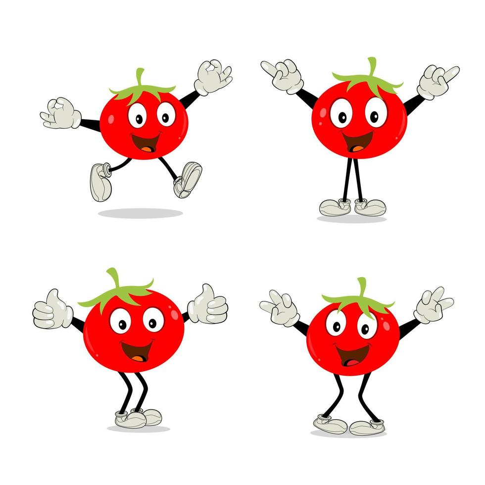 tomate personaje, dibujos animados tomate con muchos expresión, mano y pierna. dibujos animados gracioso personaje con muchos expresiones vector