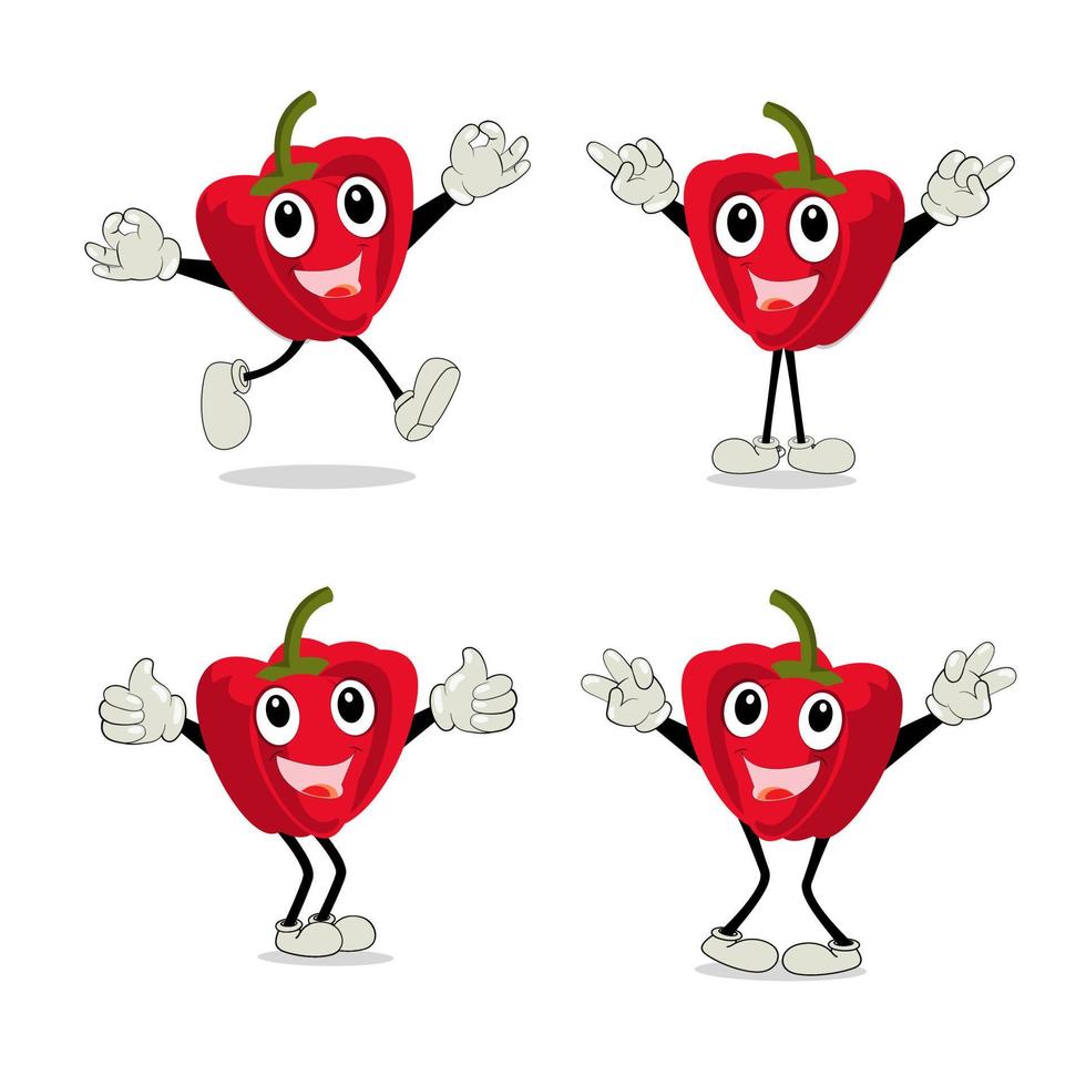 Paprika character vector. Illustration of  paprika character with cute expression, funny, set of paprika isolated on white background, vegetable for mascot collection, emoticon kawaii, chili pepper. vector