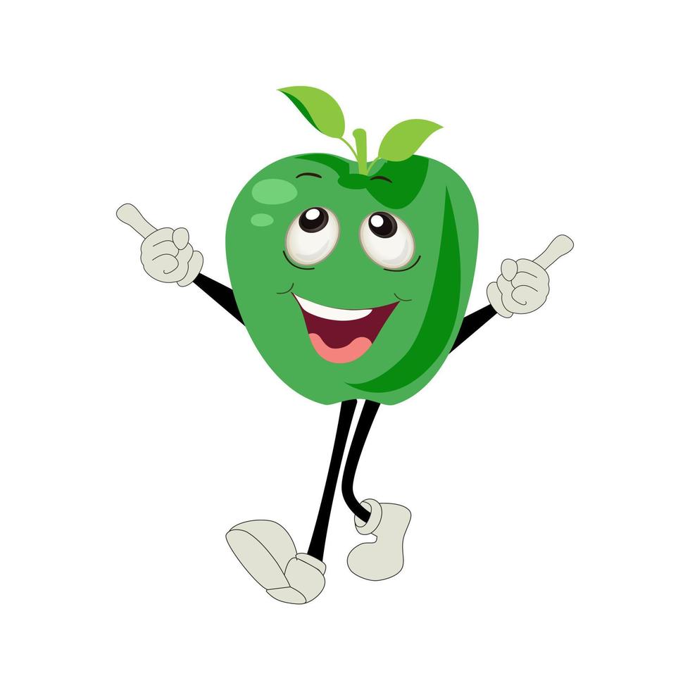 Apple Cartoon character Illustration of a Happy Apple Character. Red, yellow, green apple funny character, concept of health care for kids vector