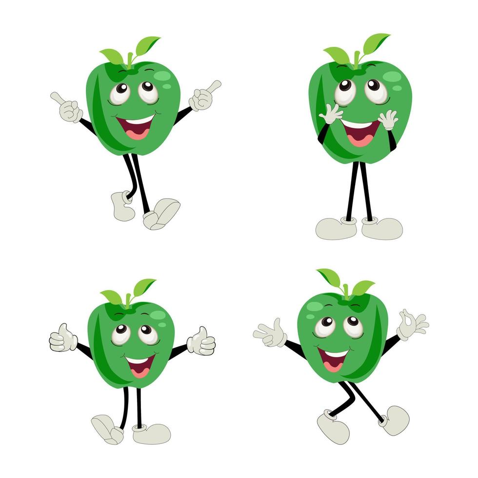 manzana dibujos animados personaje ilustración de un contento manzana personaje. rojo, amarillo, verde manzana gracioso personaje, concepto de salud cuidado para niños vector