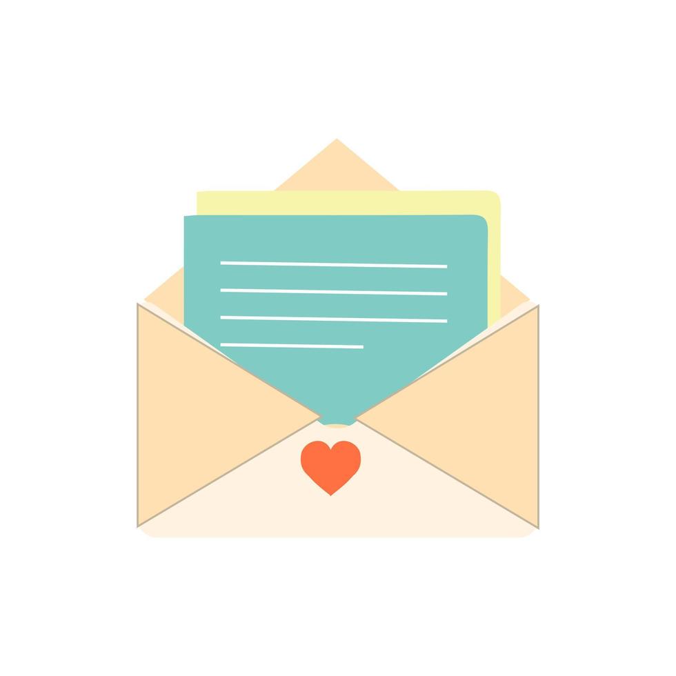 Letter envelope with paper document vector illustration. Closed, open with a message e-mail envelopes. Set mailbox vector icons in flat style. Email Envelope Icon