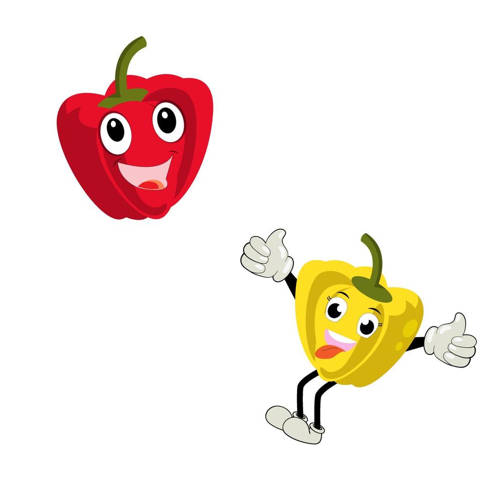 Paprika character vector. Illustration of  paprika character with cute expression, funny, set of paprika isolated on white background, vegetable for mascot collection, emoticon kawaii, chili pepper. vector