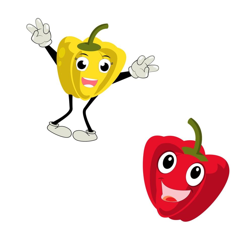 Paprika character vector. Illustration of  paprika character with cute expression, funny, set of paprika isolated on white background, vegetable for mascot collection, emoticon kawaii, chili pepper. vector