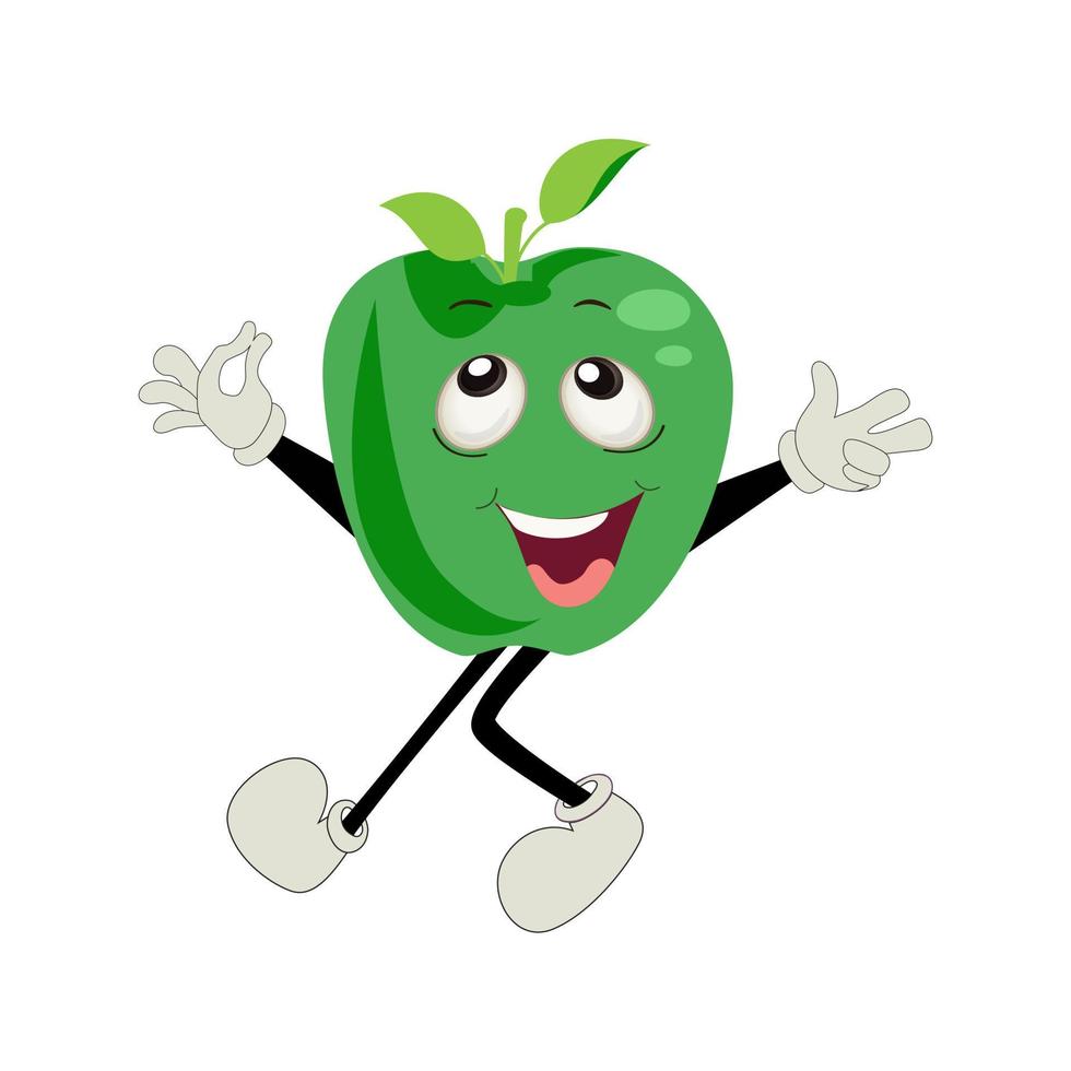 Apple Cartoon character Illustration of a Happy Apple Character. Red, yellow, green apple funny character, concept of health care for kids vector