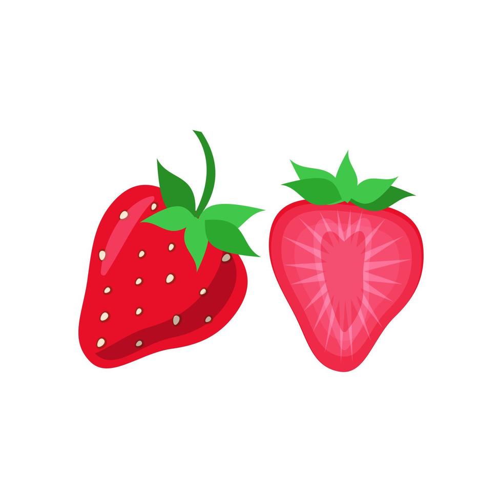 Strawberry fruit vector. Cartoon bright natural strawberrys isolated on white. Vector illustration of fresh farm organic berry used for magazine, book, poster, menu cover, web pages.