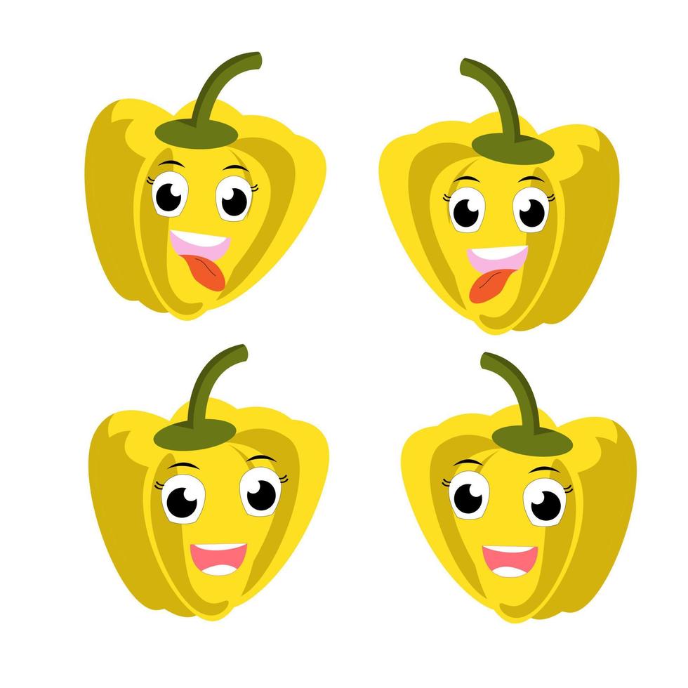 Paprika character vector. Illustration of  paprika character with cute expression, funny, set of paprika isolated on white background, vegetable for mascot collection, emoticon kawaii, chili pepper. vector