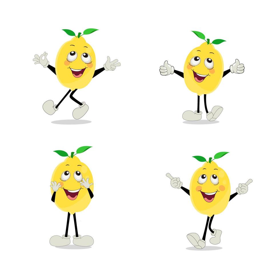 Lemon character design. Vector Illustration Flat Lemon Cute Character expression emotion collection set, minimal style, Raw materials fresh fruit, Mascot product