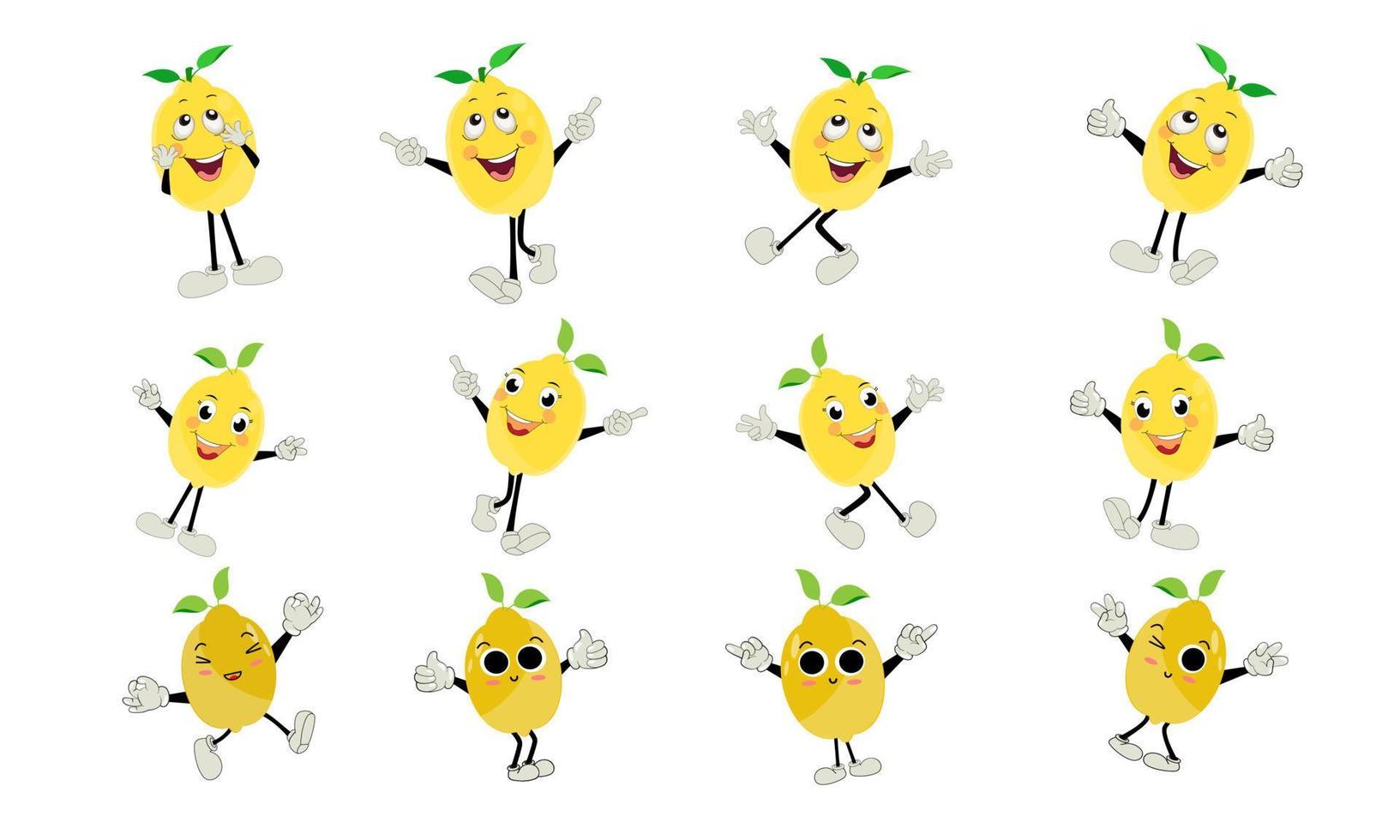 Lemon character design. Vector Illustration Flat Lemon Cute Character expression emotion collection set, minimal style, Raw materials fresh fruit, Mascot product