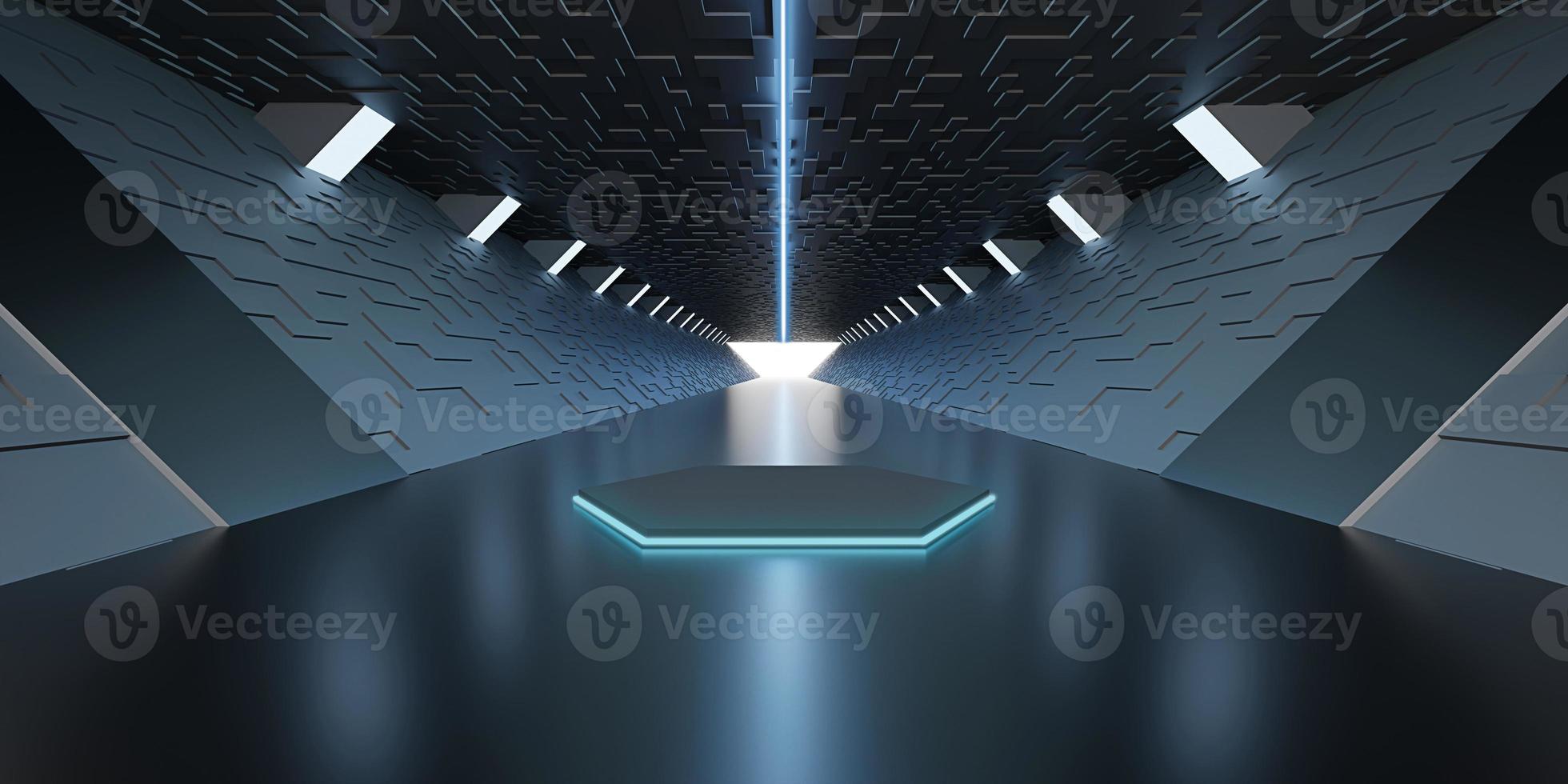 hyperloop cyberspace pipe sci fi corridor neon light laser tunnel techno technology hi tech digital glow tunnel 3d illustration photo