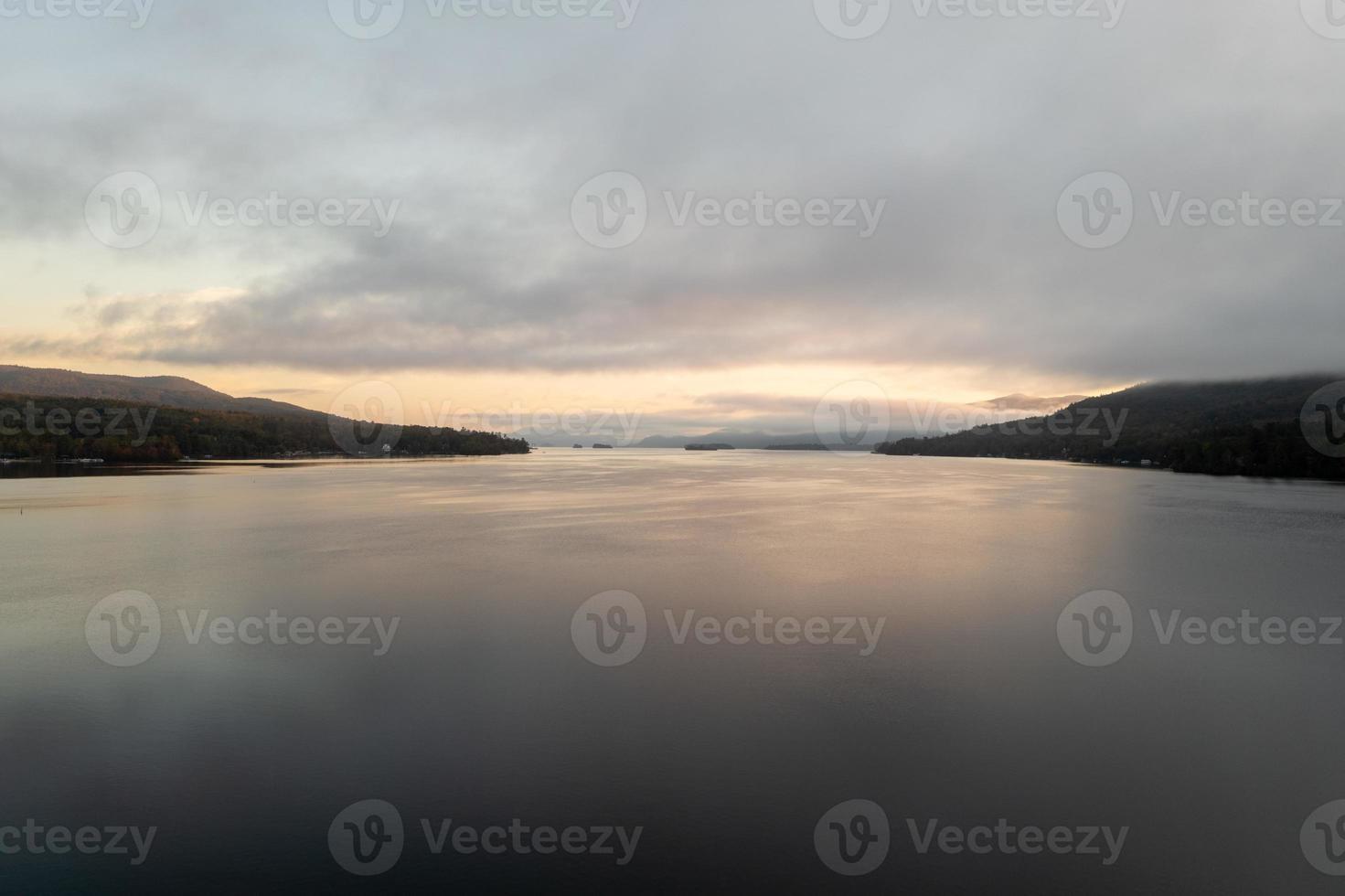 Panoramic view of the bay in Lake George, New York at dawn. photo