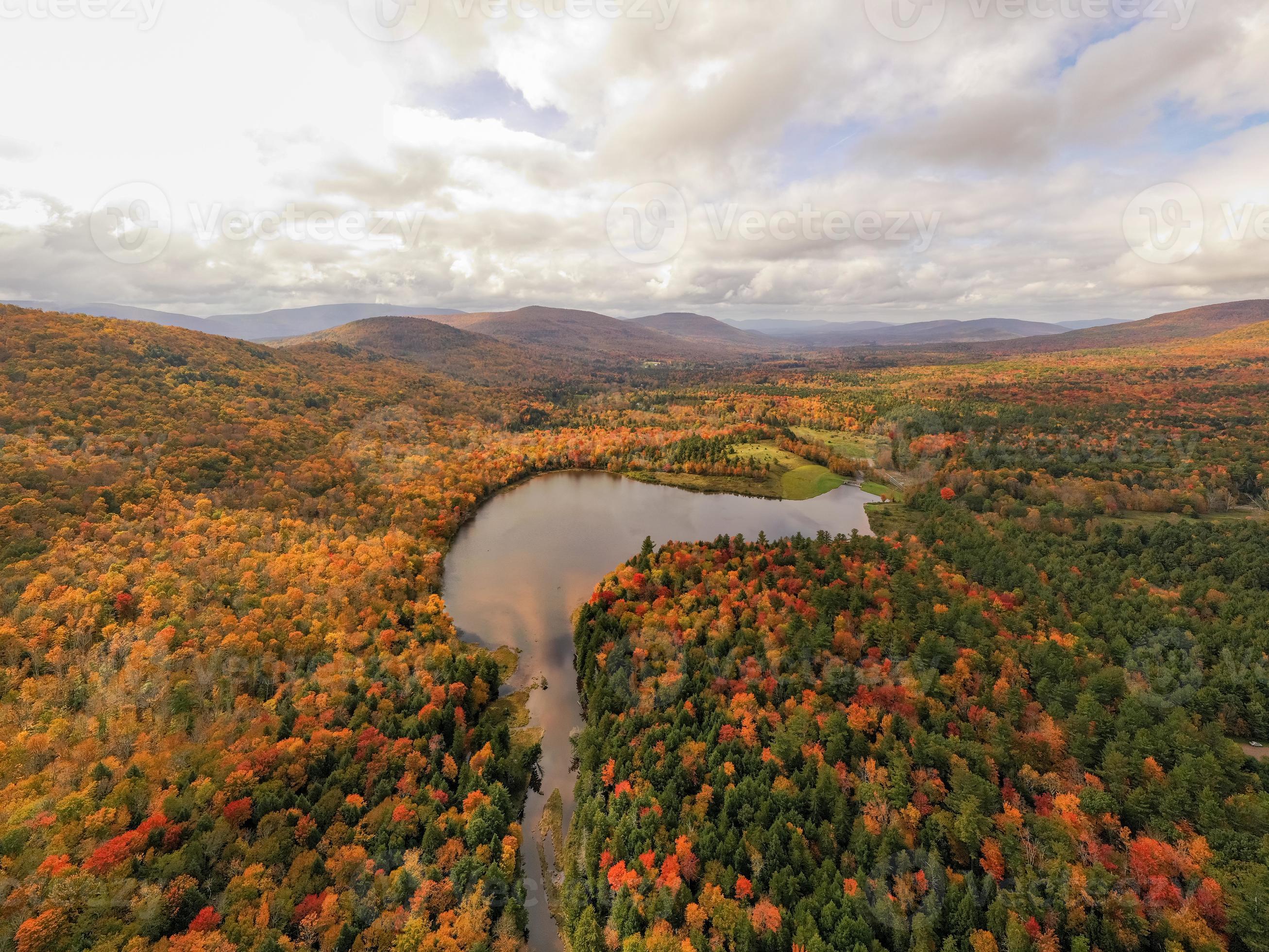 Colgate Lake in Upstate New York during peak fall foliage season