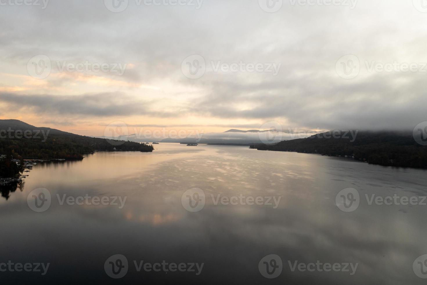 Panoramic view of the bay in Lake George, New York at dawn. photo