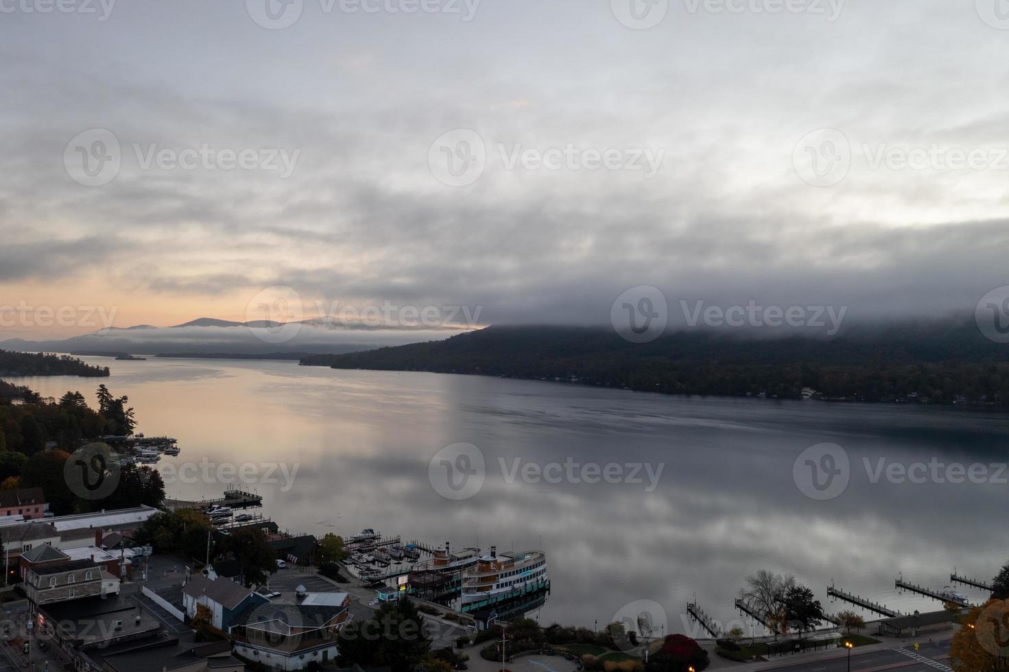 Panoramic view of the bay in Lake George, New York at dawn. photo