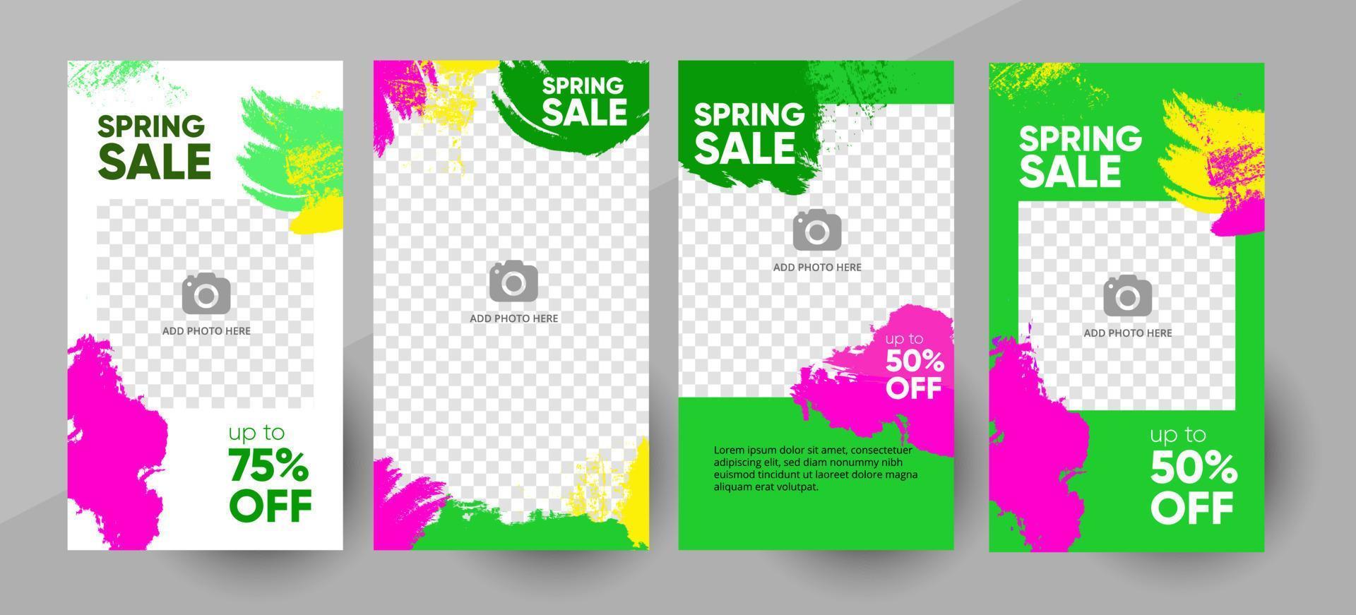 Spring sale social media post story template with a place for a picture. Editable banner template. Vector illustration