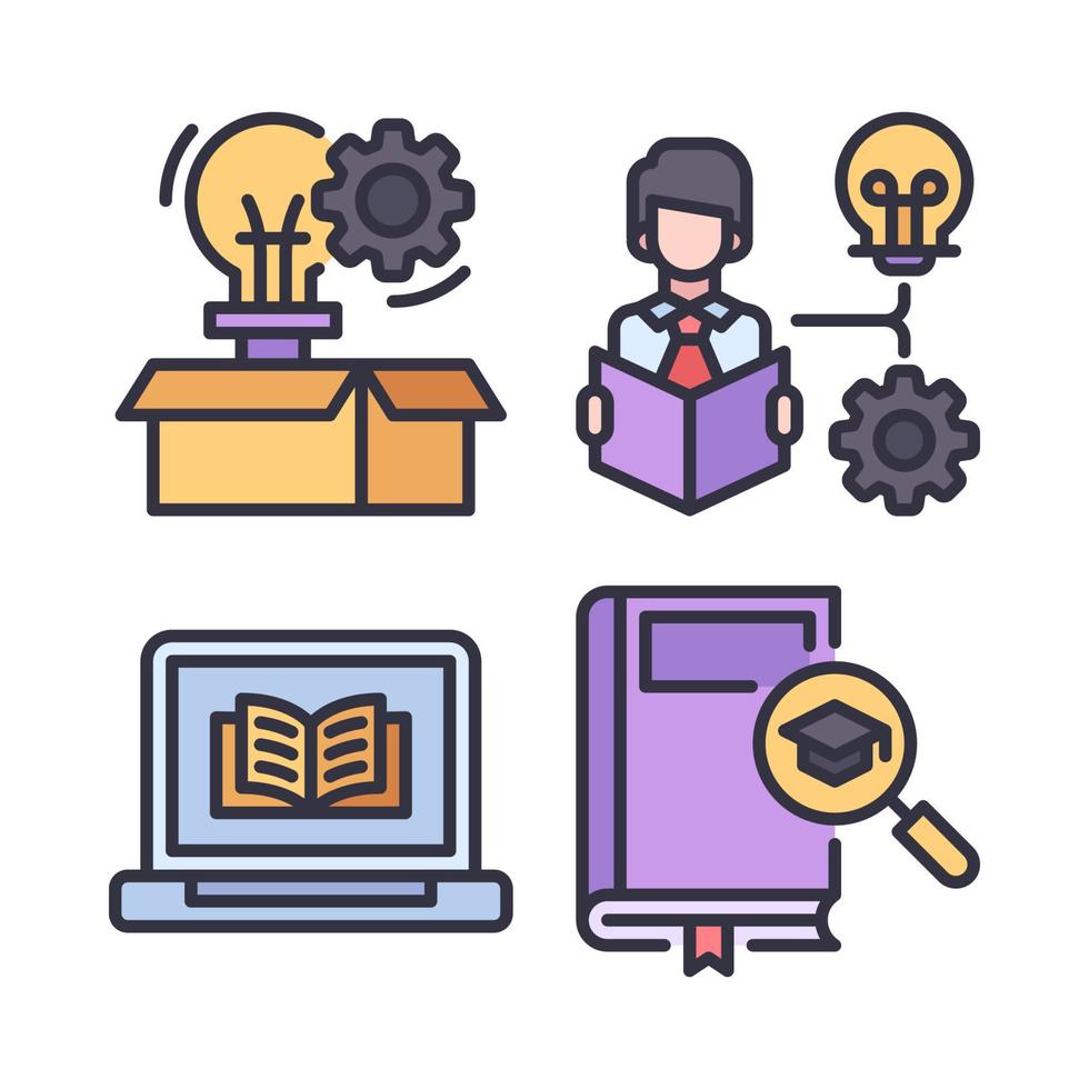 Education icons set. Innovation, critical thinking, ebook, search knowledge. Perfect for website mobile app, app icons, presentation, illustration and any other projects vector