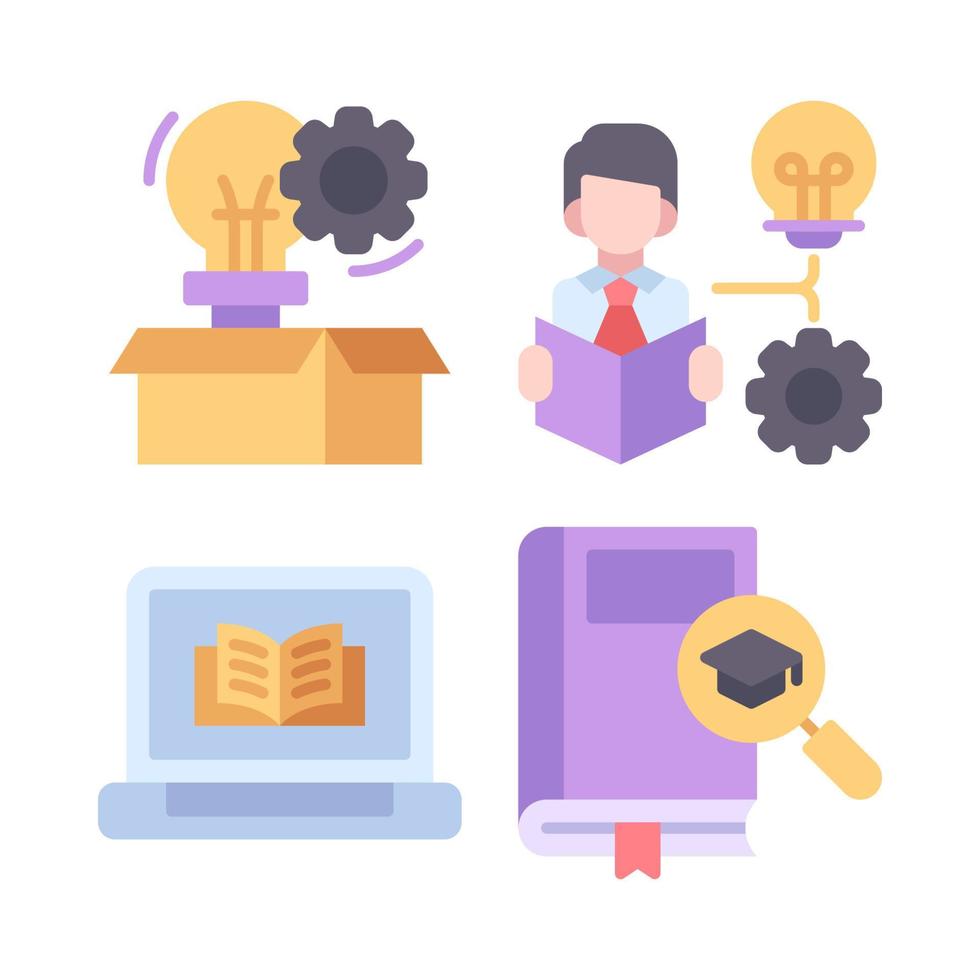 Education icons set. Innovation, critical thinking, ebook, search knowledge. Perfect for website mobile app, app icons, presentation, illustration and any other projects vector