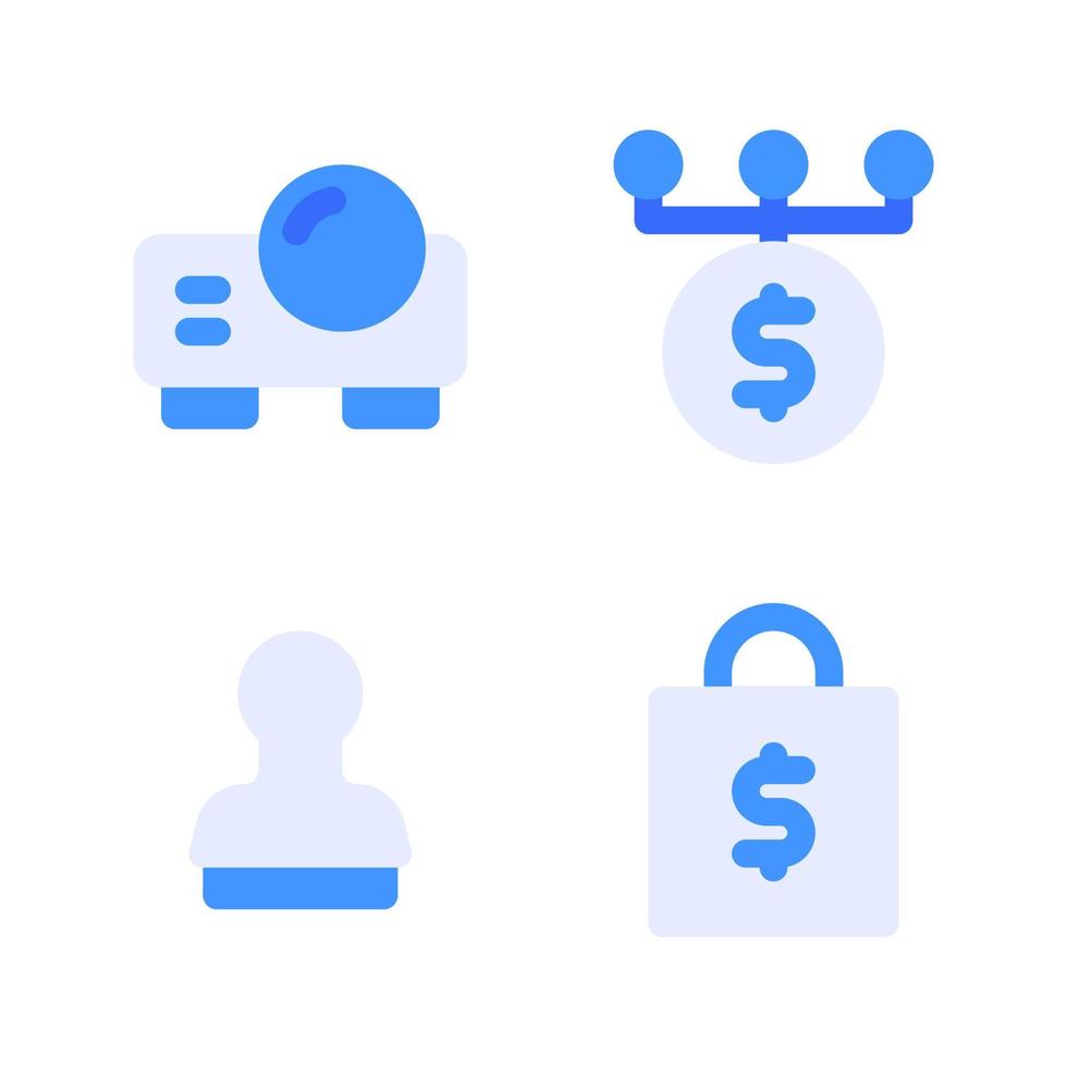 Business Management. Projector, money, stamp, shopping bag. Perfect for website mobile app, app icons, presentation, illustration and any other projects Free Vector
