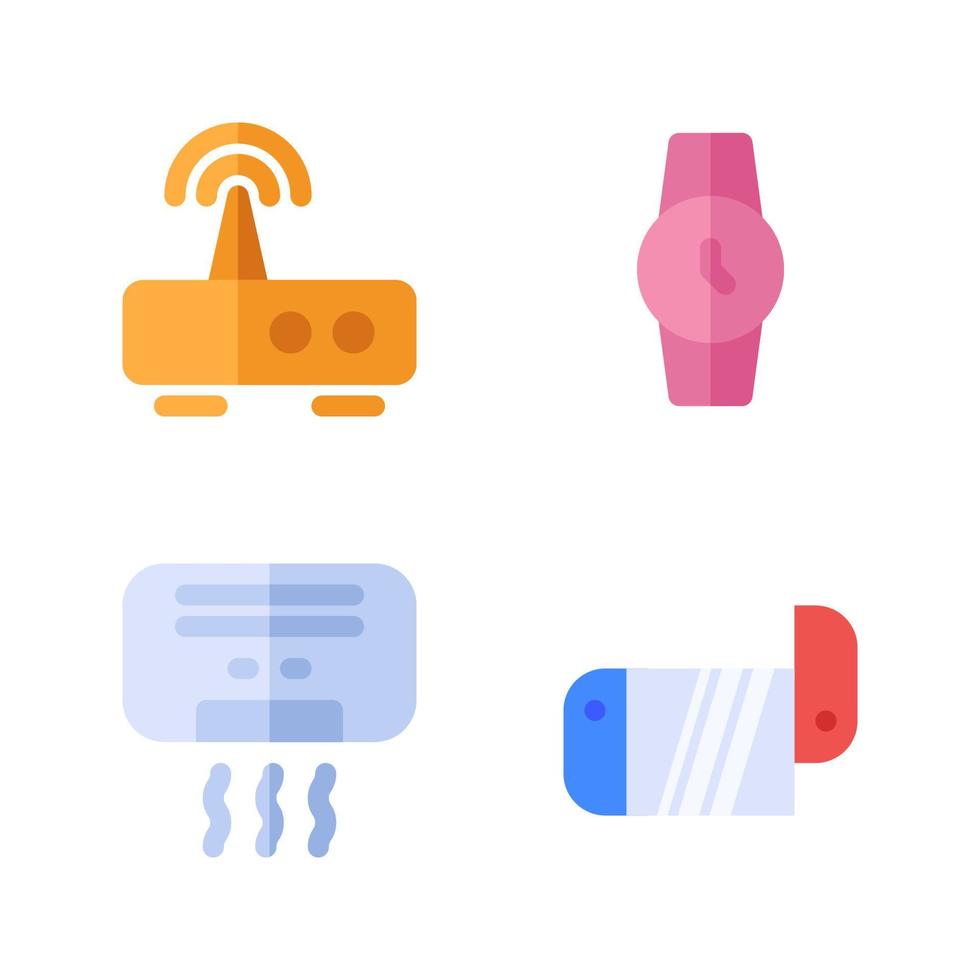 Electronics Device icons set. modem wireless, wristwatch, air conditioner, game console. Perfect for website mobile app, app icons, presentation, illustration and any other projects vector