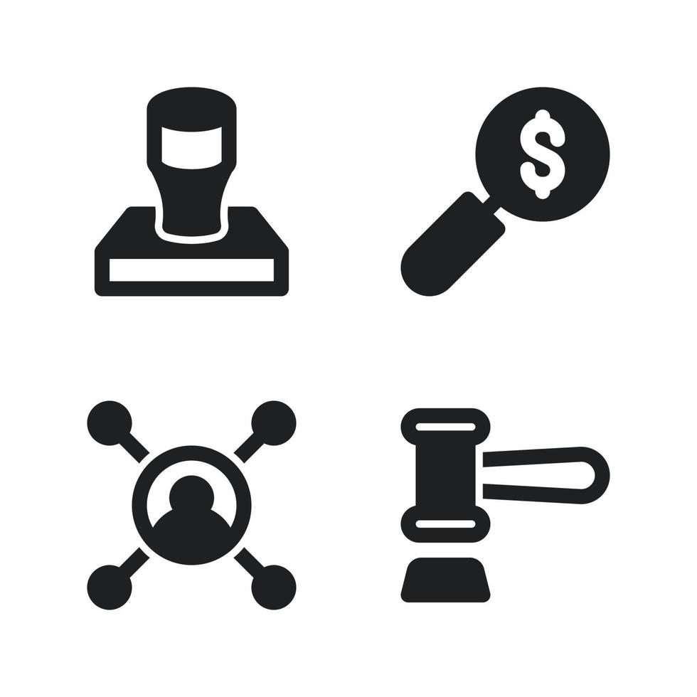 Business Management icons set. Stamp, search, network, auction. Perfect for website mobile app, app icons, presentation, illustration and any other projects vector