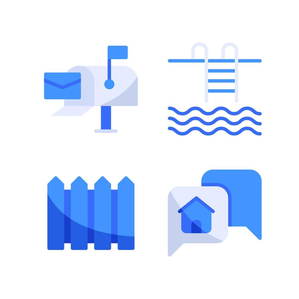 Real Estate icons set. Post mail, swimming pool, fence, conversation. Perfect for website mobile app, app icons, presentation, illustration and any other projects vector