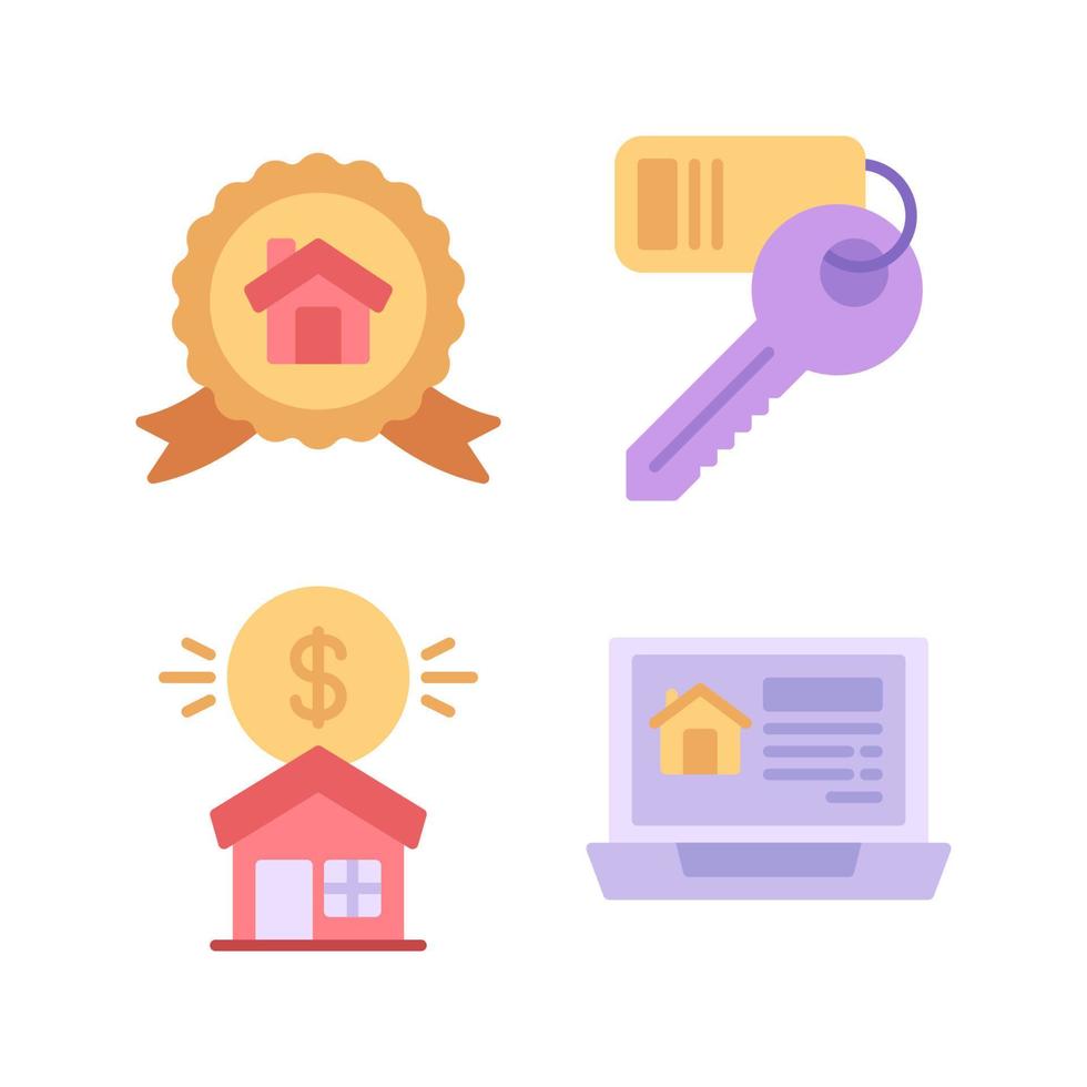 Real Estate icons set. Badge, Key, Sell home, Laptop. Perfect for website mobile app, app icons, presentation, illustration and any other projects vector