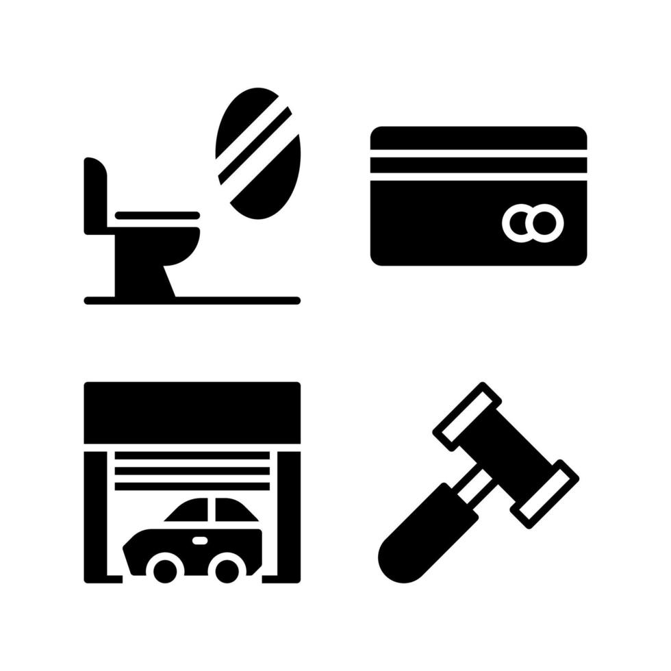 Real Estate icons set. Interior, credit card, parking car, auction. Perfect for website mobile app, app icons, presentation, illustration and any other projects vector