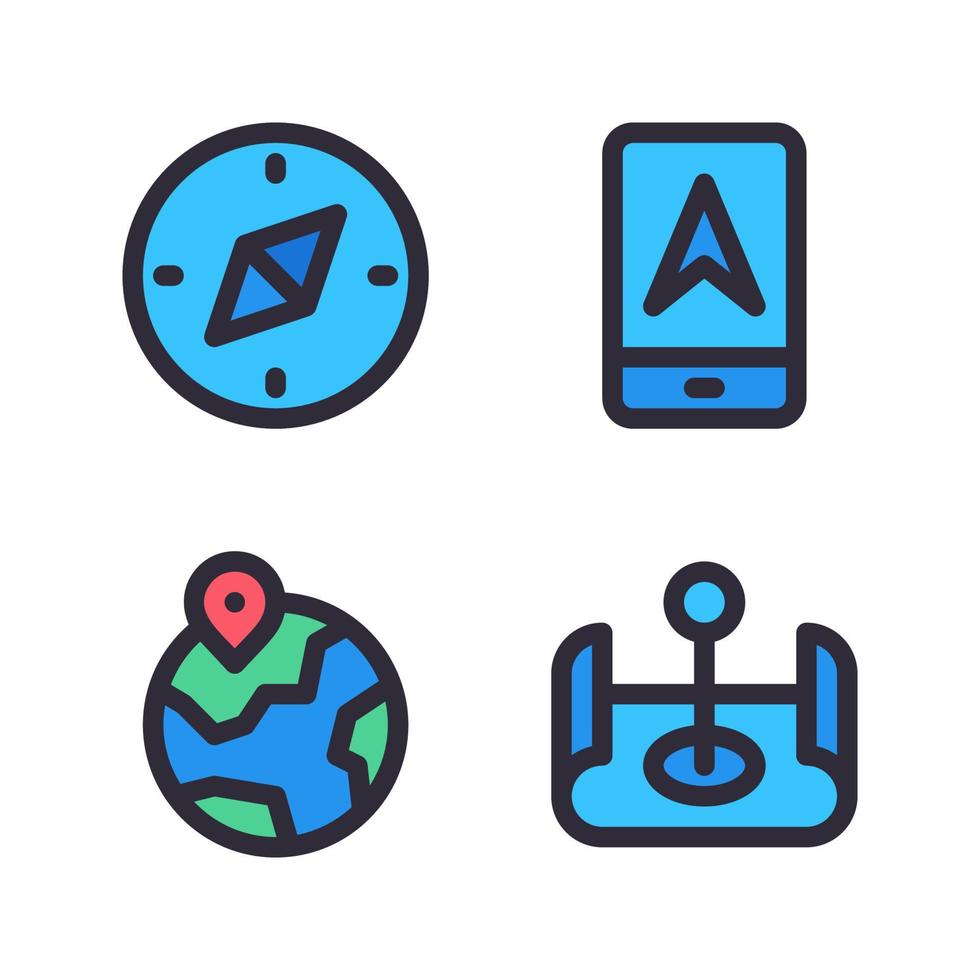 Maps Navigation icons set. Compass, smartphone, pin world, map. Perfect for website mobile app, app icons, presentation, illustration and any other projects vector