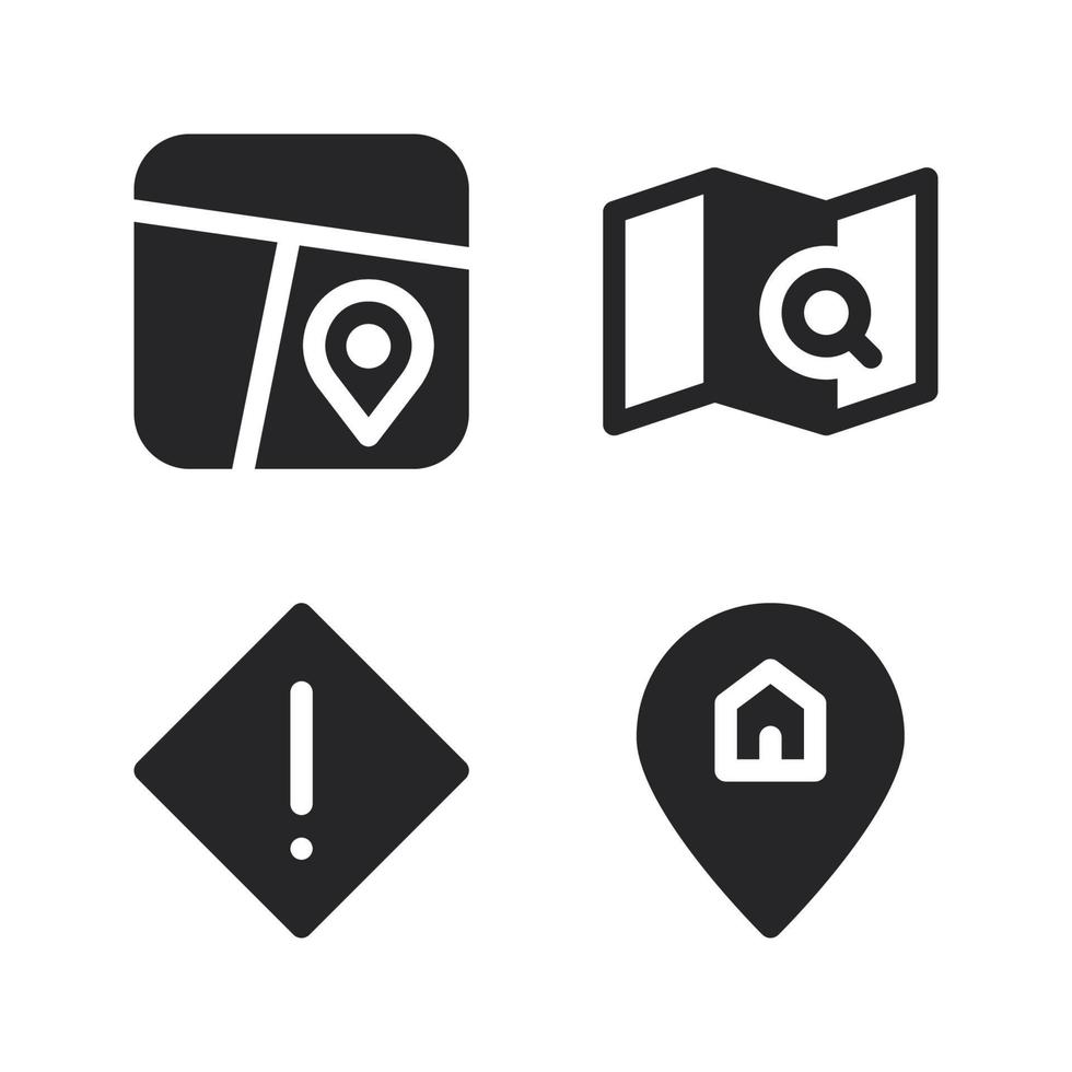 Maps Navigation icons set. Map, search map, warning, pin home. Perfect for website mobile app, app icons, presentation, illustration and any other projects vector